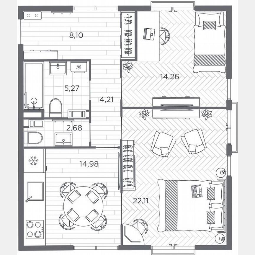 2-к. квартира, 71,6 м², 6/9 эт.