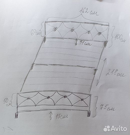 Кровать двухспальная 160200 металлическая бу