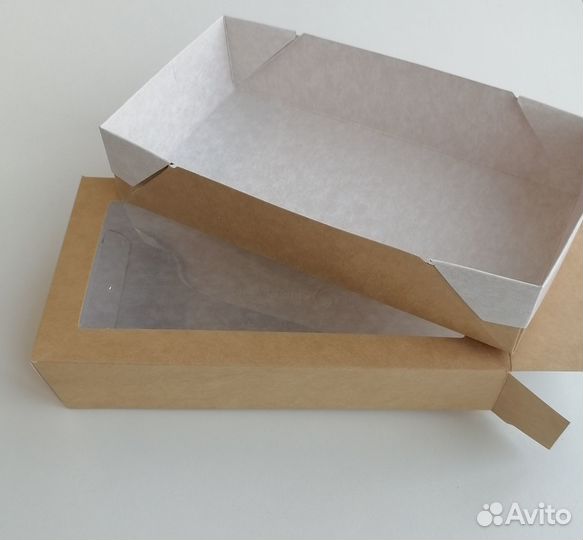 Коробка пенал с окном, крафт, 700 мл, 1500 мл