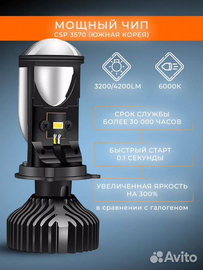 H4 led mini линзы