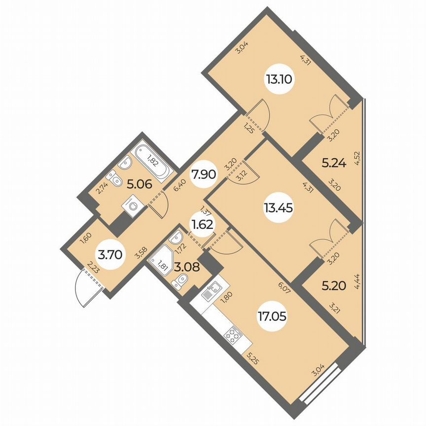 2-к. квартира, 70 м², 6/24 эт.