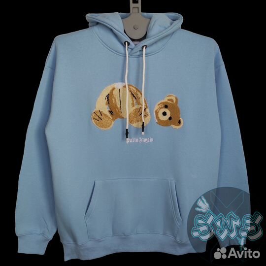 Худи Palm Angels с мишкой голубая