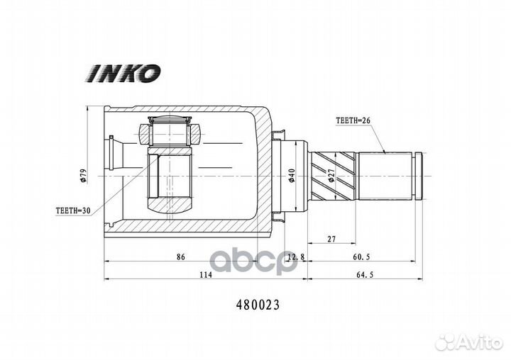 ШРУС внутренний 30/26 перед лев 480023 inko