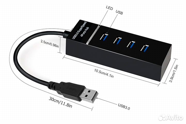 USB-концентратор USB3.0 на 4 порта черный