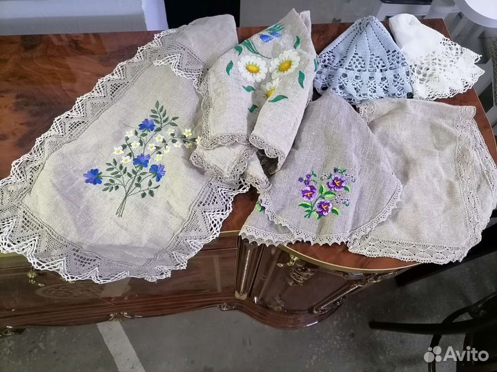 Рушник, салфетка, вышивка,вязание, Лен, текстиль