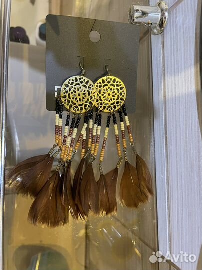 Серьги H&M этно, перья