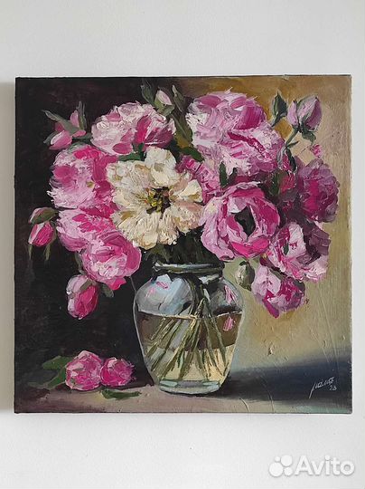 Картина с пионами маслом на холсте