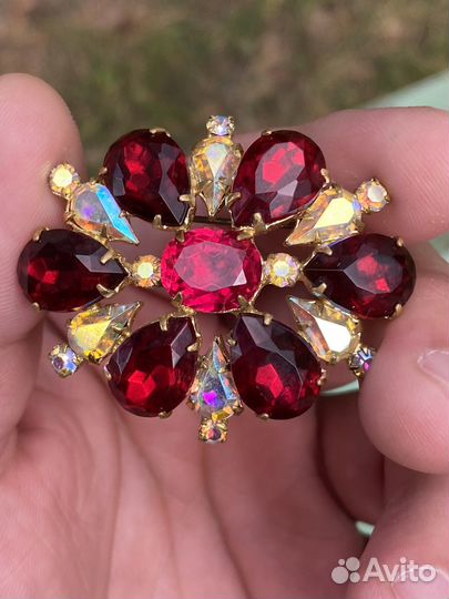 Старинная Брошь с красными камнями СССР
