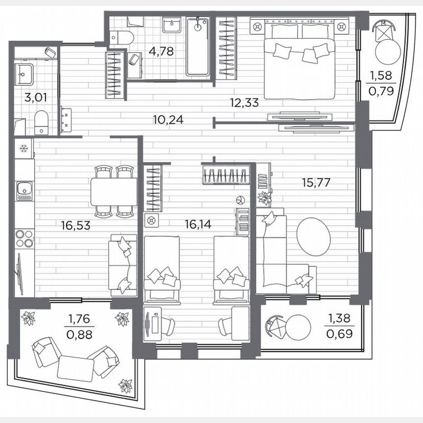 3-к. квартира, 81 м², 2/13 эт.