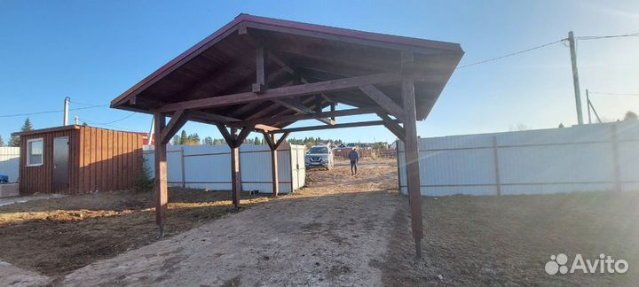 Навесы для автомобиля из дерева под ключ