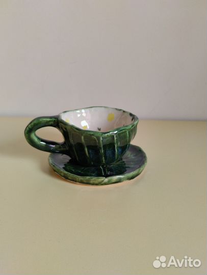 Чашка с блюдцем керамическая ручной работы