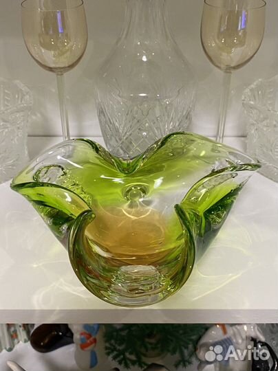 Ваза конфетница СССР цветное стекло