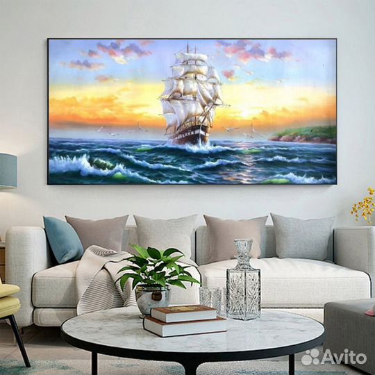 Картины с морем Корабль на воде настенный декор