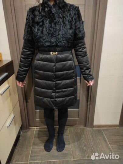 Пальто с натуральным мехом осень+зима 46 размер