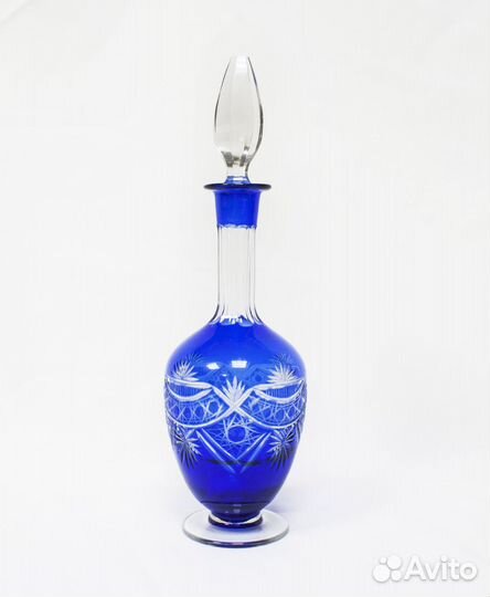 Графин штоф, Синее двухслойное стекло, высота 32,5