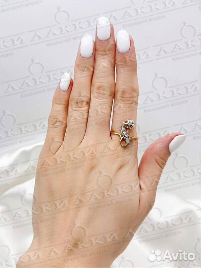 Золотое кольцо СССР 585 бриллиантами 4.43 гр