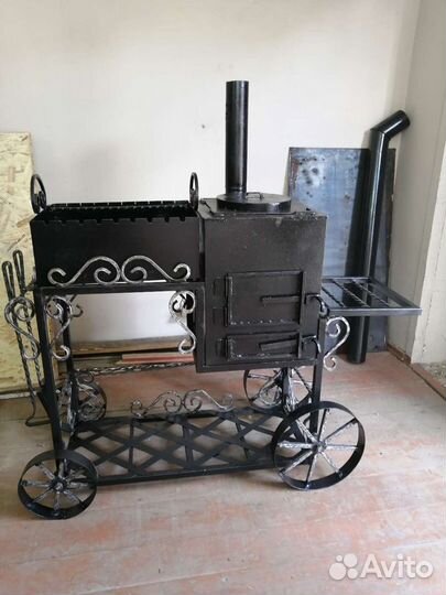 Мангал с печью и столиком передвижной