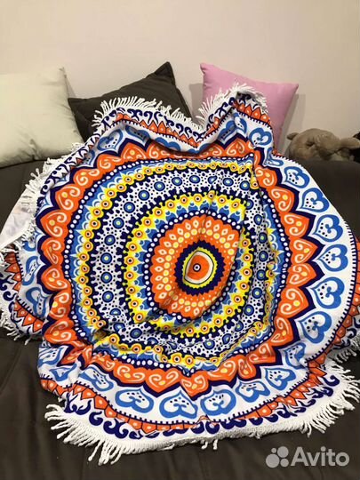 Полотенце пляжное круглое 150 см с бахромой