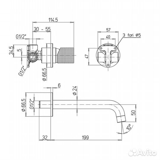 Встраиваемый смеситель для раковины Paini Cox grip Хром 7GCR208