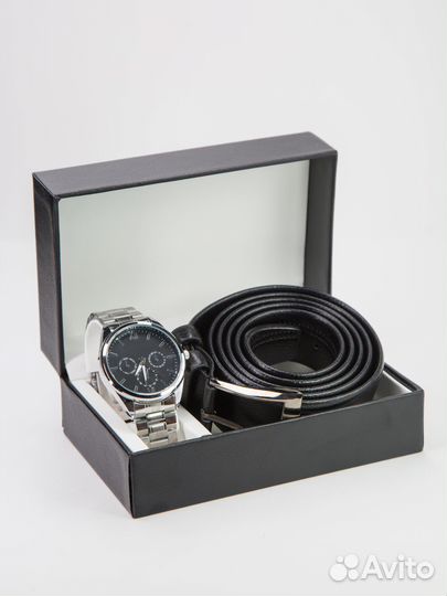 Подарочный набор для мужчин: ремень, часы