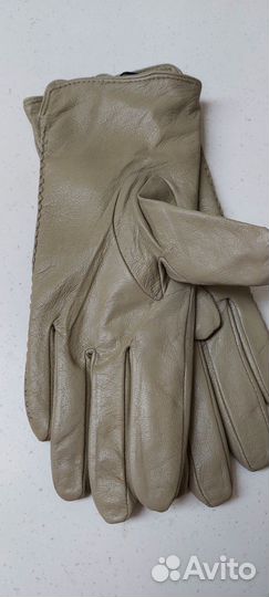 Перчатки из телячьей кожи на шерсти бежевые