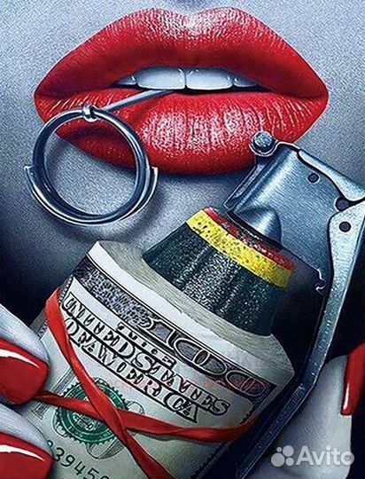 Алмазная мозаика 40x50 Девушка с гранатой и деньга