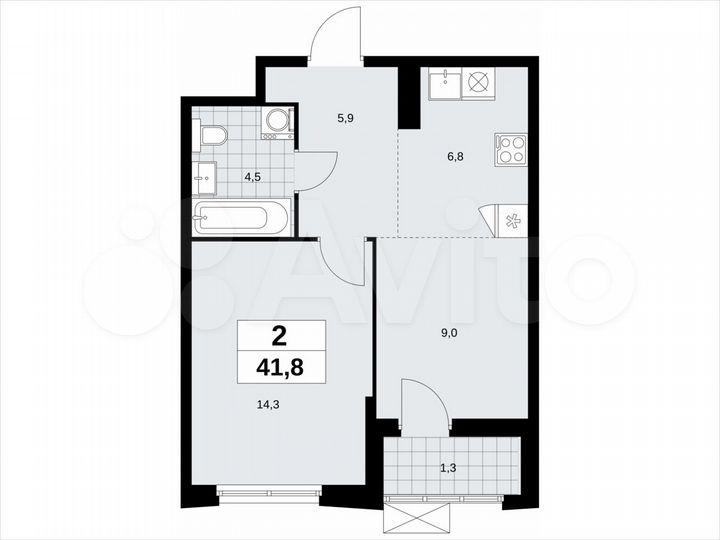 2-к. квартира, 41,8 м², 22/23 эт.