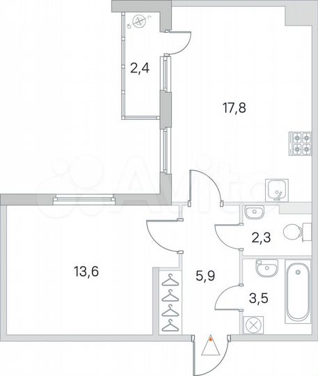 1-к. квартира, 43,8 м², 2/5 эт.