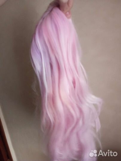 Парик белый розовый аниме косплей длинный
