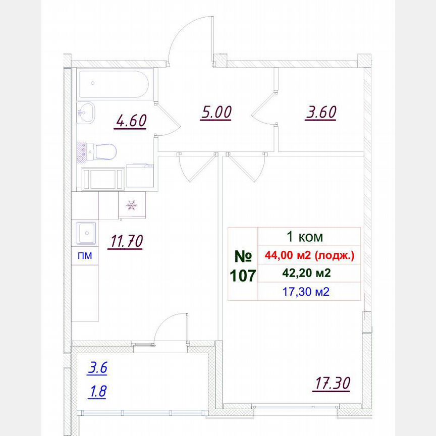 1-к. квартира, 43 м², 7/12 эт.