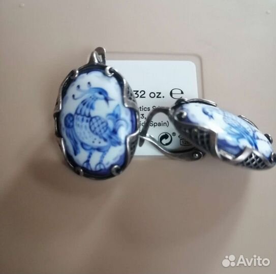 Кулон, серьги,кольцо финифть авторская всяко-разно