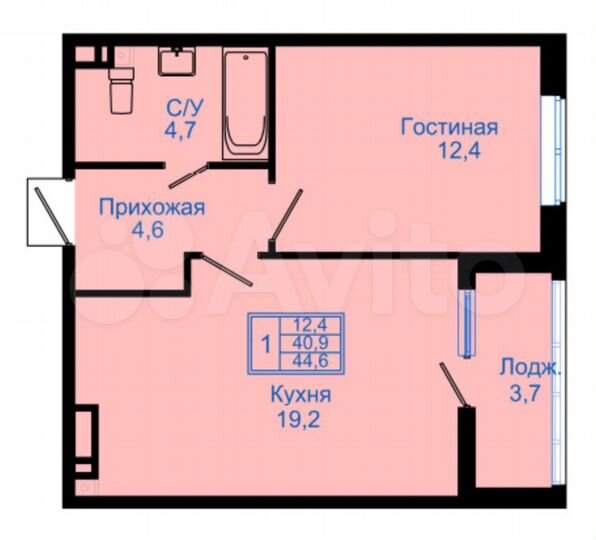 1-к. квартира, 44,6 м², 16/16 эт.