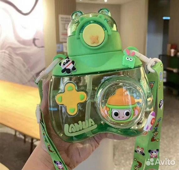 Поильник бутылка с трубочкой и ремешком