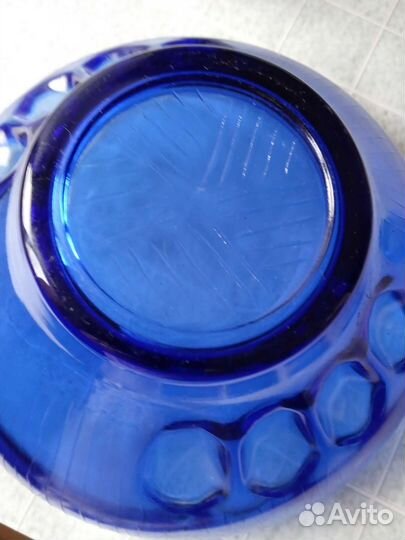 Салатник синего стекла времён СССР бу