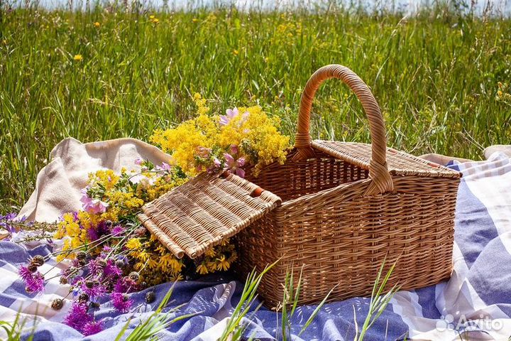 Прямоугольная корзина для пикника с крышками