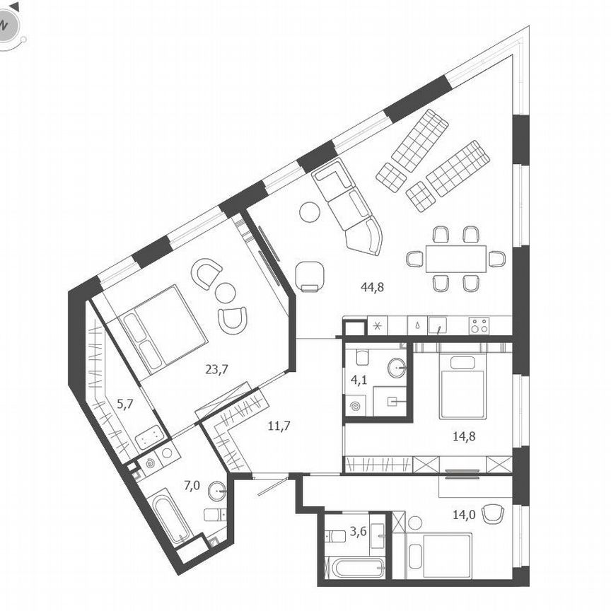 3-к. квартира, 129,4 м², 8/9 эт.