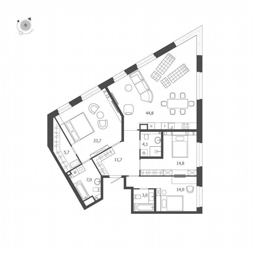 3-к. квартира, 129,4 м², 8/9 эт.