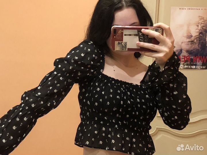 Черный летний топ с рукавами, xs