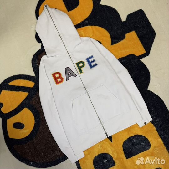 Bape applique full zip hoodie white