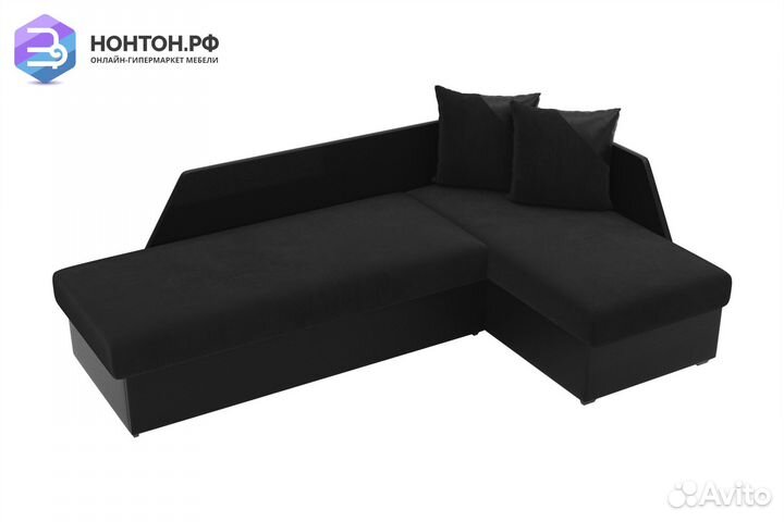 Диван угловой дельфин Андора велюр черный / экокож