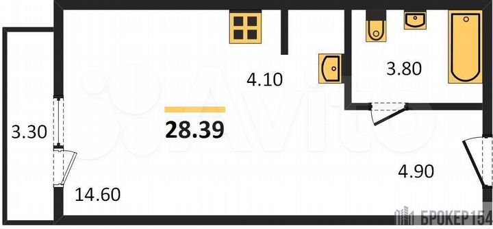 Квартира-студия, 28,4 м², 10/22 эт.