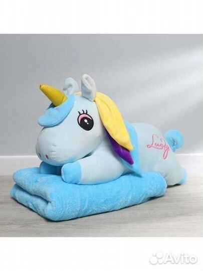 Мягкая игрушка-подушка Единорог с пледом