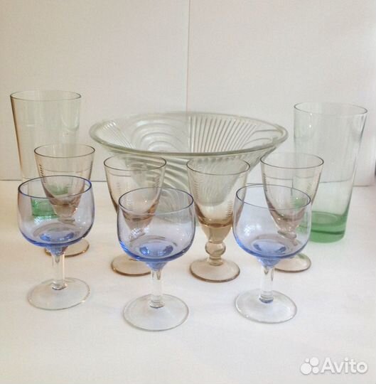 Ваза, рюмки, бокалы, цветное стекло СССР