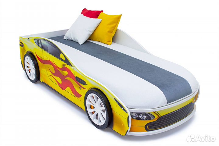 Кровать-машинка с подъемным механизмом. Желтая