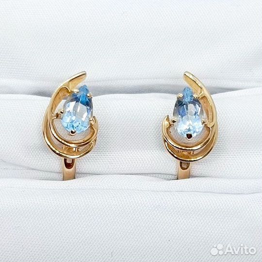 Серьги с синтетическим камнем Золото