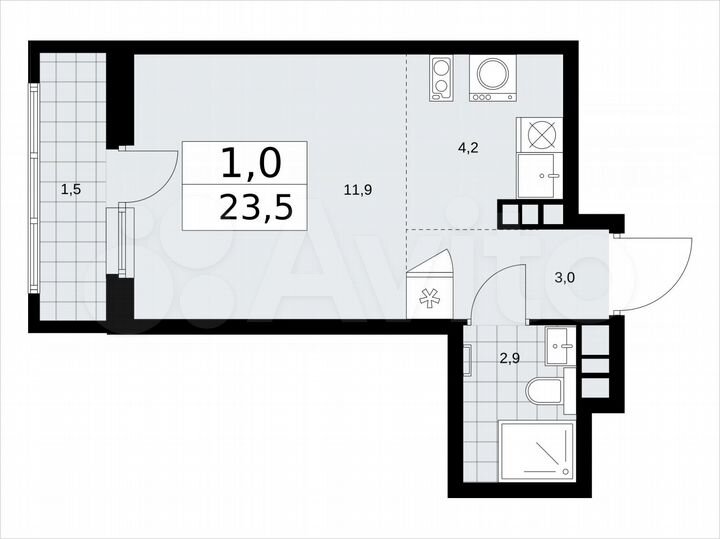 Квартира-студия, 23,5 м², 8/12 эт.