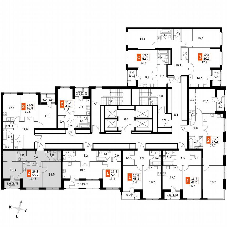 2-к. квартира, 55,2 м², 4/4 эт.