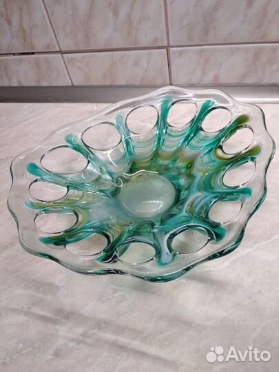 Ваза, фруктовница из цветного стекла. Чехия