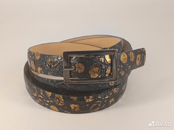 Ремень женский натуральная кожа золотисто-черный