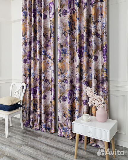 Шторы рогожка Медина сирень новые пошив